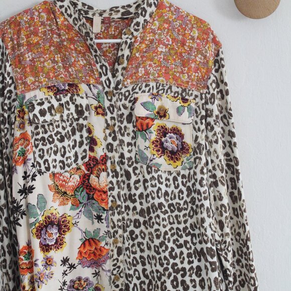 Anthropologie x Pilcro Relaxed Buttondown Floral Animal Print Size Small - Picture 2 of 8